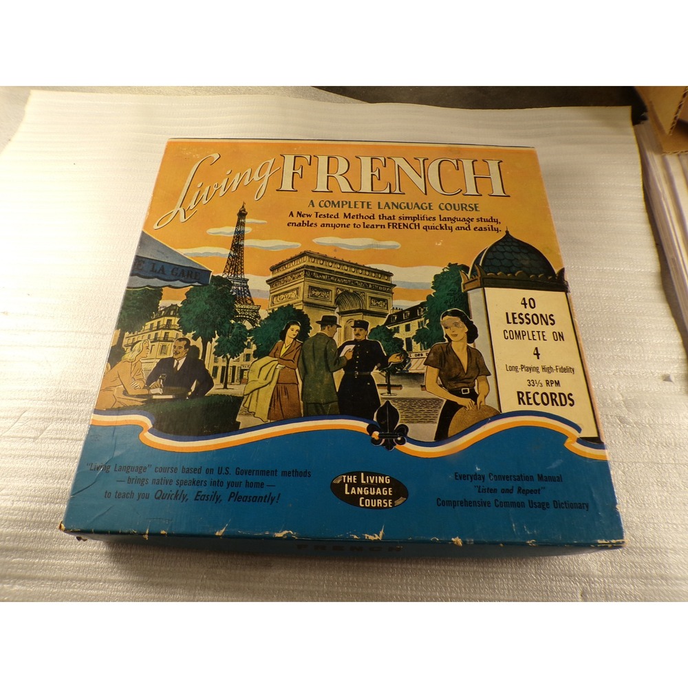 VTG Living French Complete Language Course 4 Vinyl Records Manual 1955 Box Set